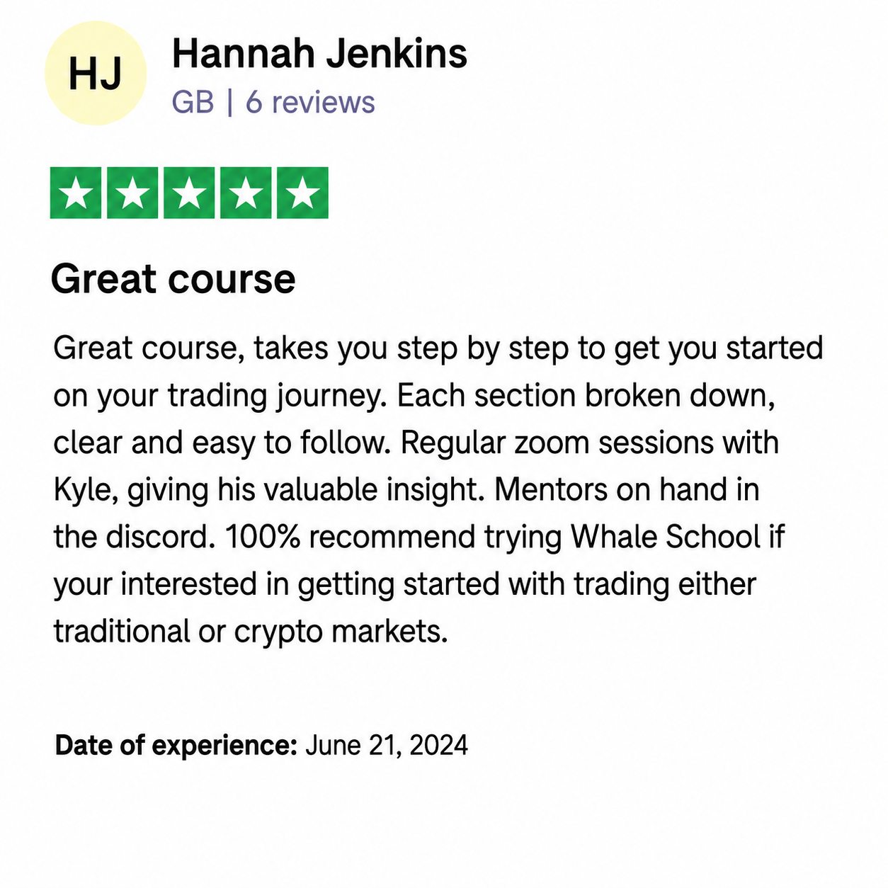 Trustpilot review from Hannah Jenkins