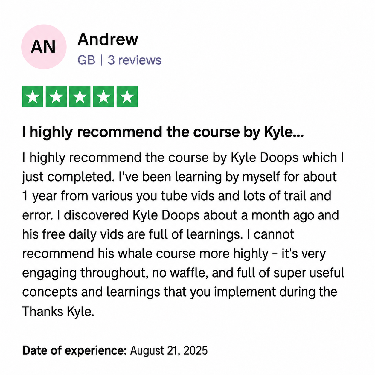 Trustpilot review from Andrew