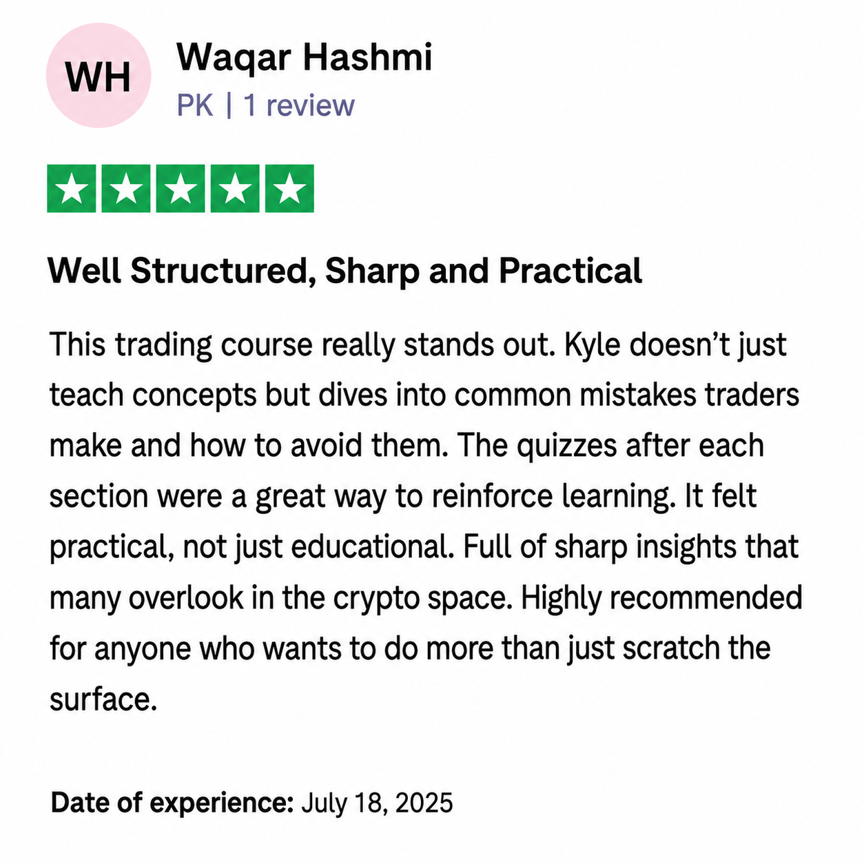 Trustpilot review from Waqar Hashmi